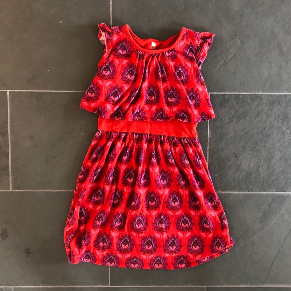 Girls Tea collection Dress Red Peacock Pattern
